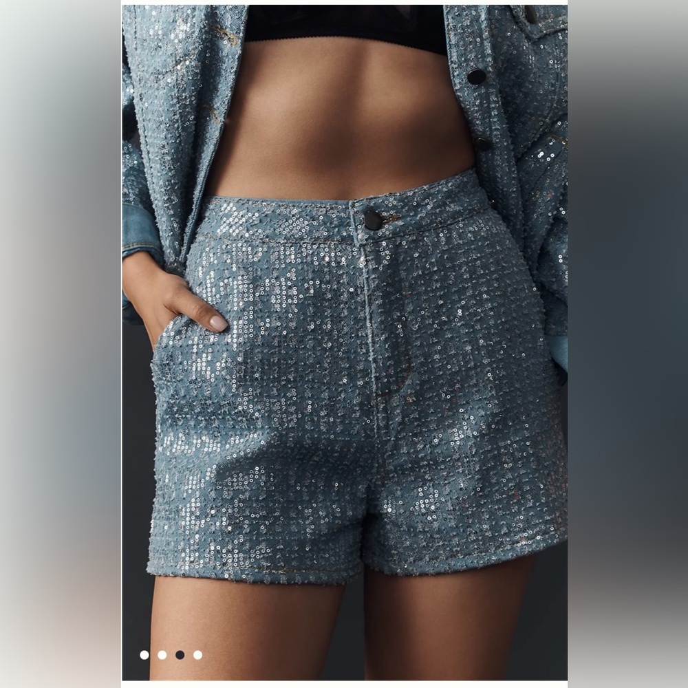 Women's Blue Tweed sequin shorts from Anthropologie - Picture 5 of 7